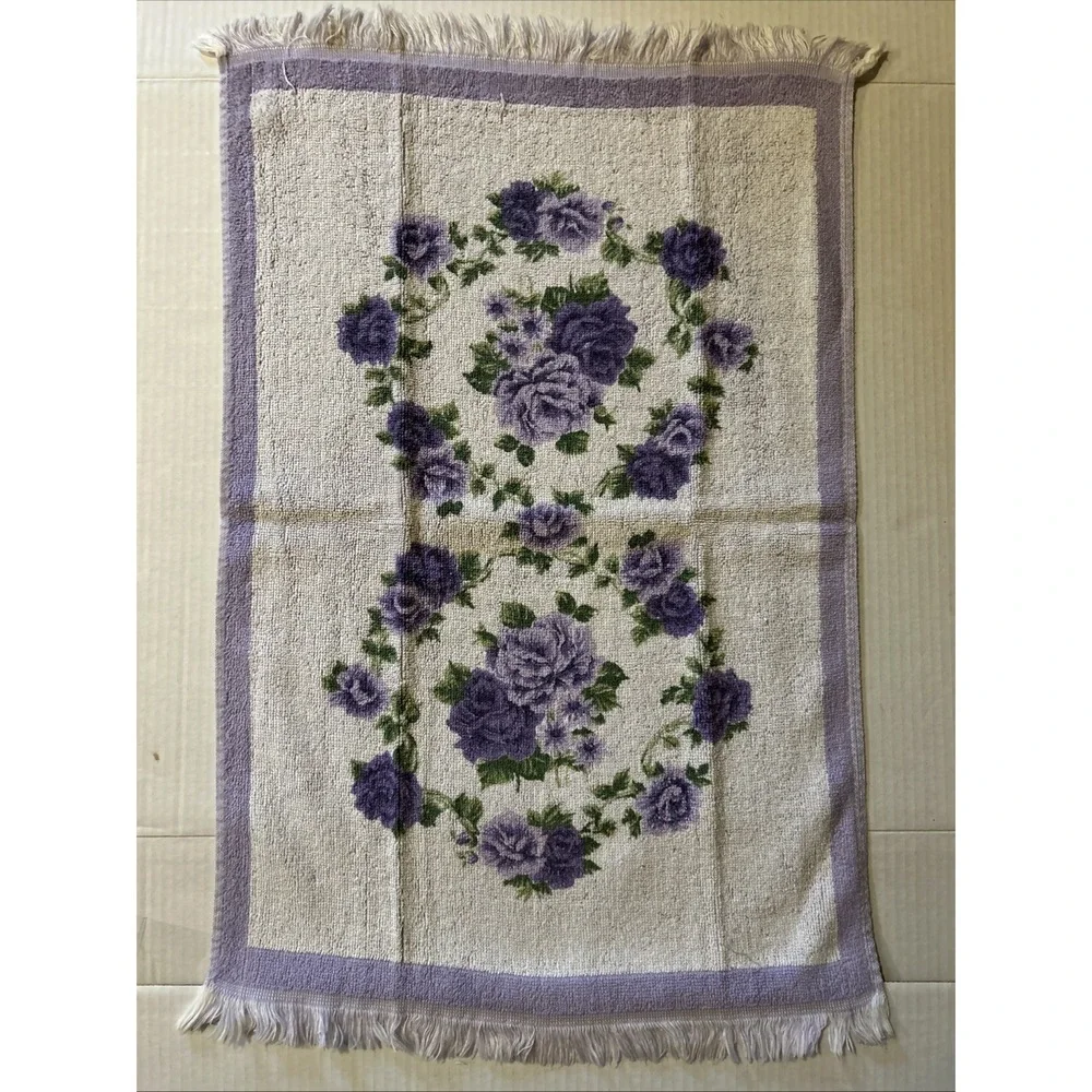 Vtg JCPenney Fashion Manor Floral Lavender Roses Bath & Hand Towel 2 Washcloths